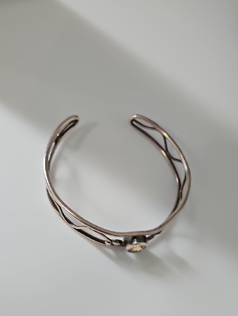 Sterling Silver Yellow Gemstone Open Cuff Bracelet - Picture 6 of 7